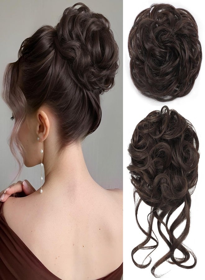 HMD 2PCS Messy Bun Hair Piece Curly Wavy Hair Bun with Elastic Rubber Band Synthetic Chignon Updo Fake Bun Hair Scrunchies for Women - Image 1